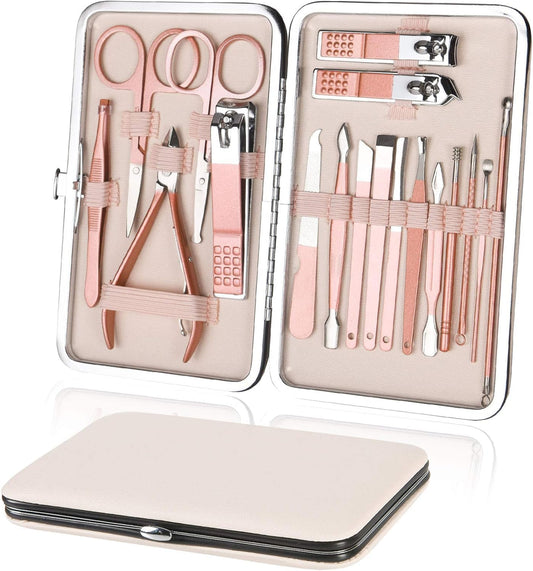Nail Clippers 18 pcs Manicure Set Nail Scissors Cuticle Remover for Men Women Stainless Steel Nail Care Grooming Kit with Leather Case for Travel & Home