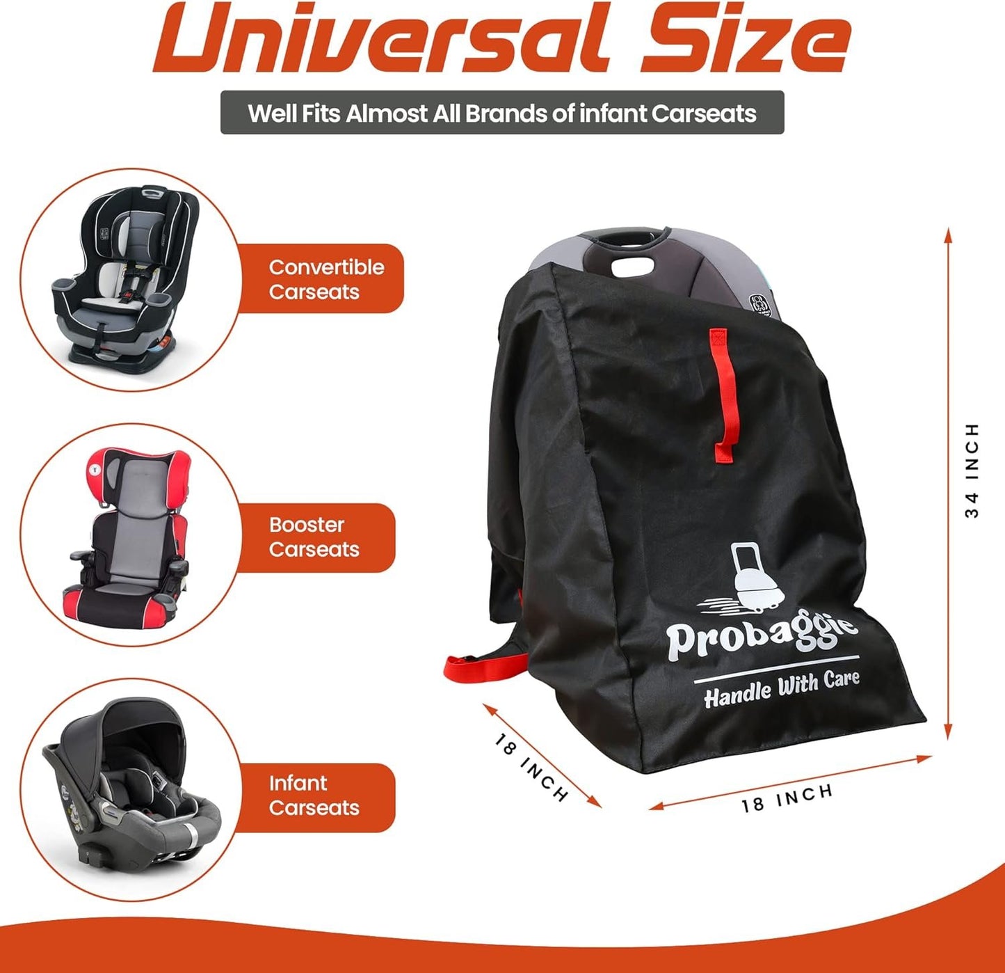 Car Seat Travel Bag for Airplane - Foldable Gate Check Car Seat Bag for Air Travel - Durable Infant Bag Cover with Adjustable Straps - Convertible Car Seat Backpack, Infant Carrier and Booster Seat