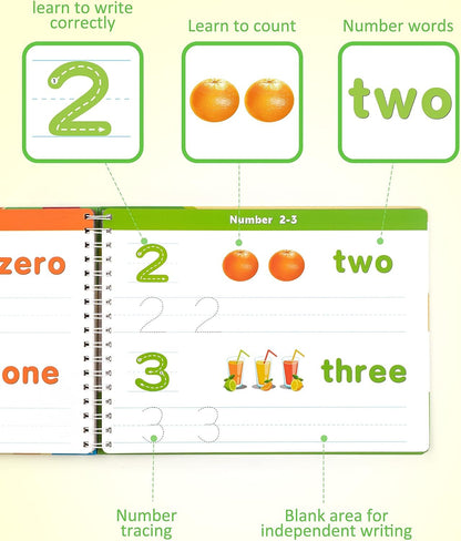 Coogam Learn to Write Workbook, Numbers Letters Practicing Book, ABC Alphabet Sight Words Handwriting Educational Montessori Toy for Home Classroom Kindergarten Preschool Kids