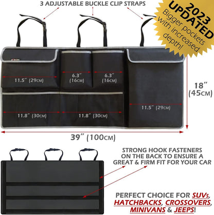 Car Backseat Trunk Organizer - Auto Hanging Seat Back Storage - Multipurpose Cargo Accessory - Space Saving Facilitator for SUV, Hatchback, Crossover, Minivan