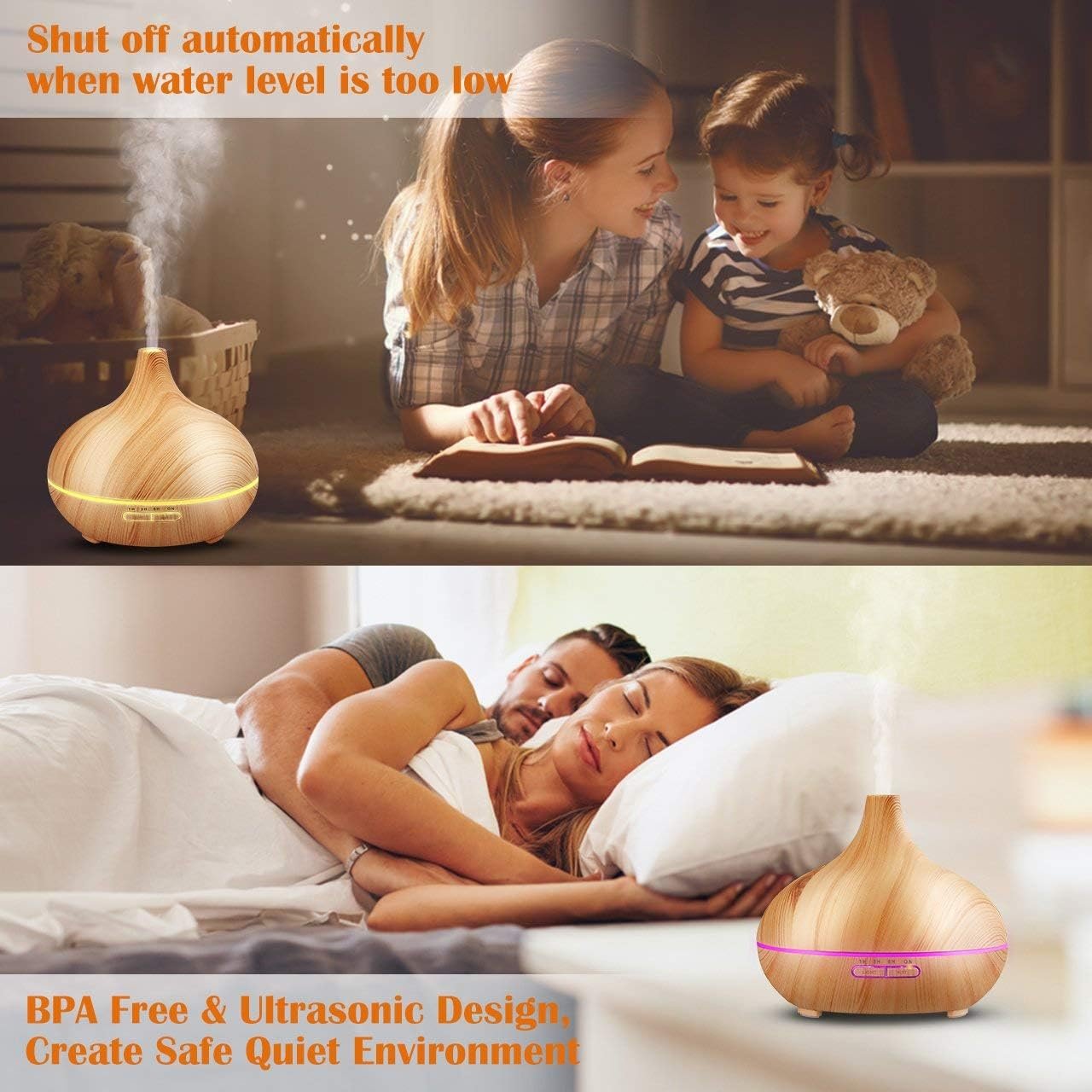 Kunova (TM) 2024 Upgrade 24V 300ml Strong Mist Aroma Diffuser Aromatherapy Essential Oil Diffuser Ultrasonic Cool Mist Humidifier with Changing Colored LED Lights Quiet Cool Mist Humidifier