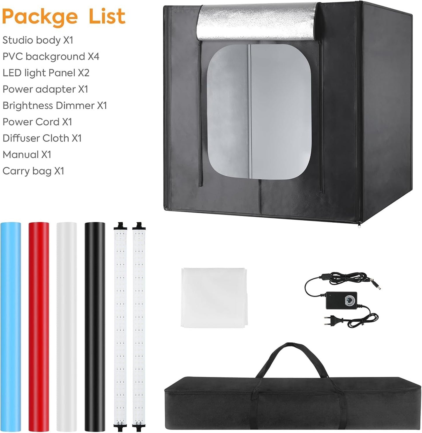 Photo Studio Light Box, Huzofexo 32" x 32" Portable Folding Professional Photography Large Lighting Box Shooting Tent Kit with High CRI95+ LED Lights & 4 Color Backdrops for Product Photography