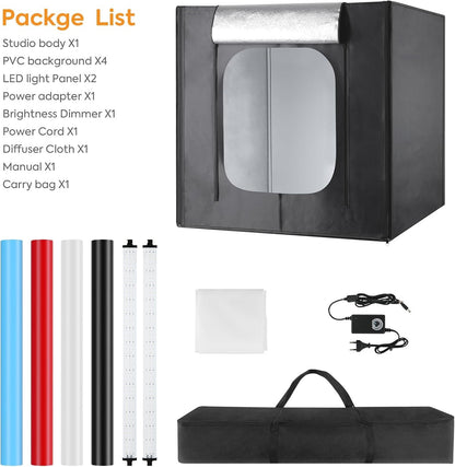 Photo Studio Light Box, Huzofexo 32" x 32" Portable Folding Professional Photography Large Lighting Box Shooting Tent Kit with High CRI95+ LED Lights & 4 Color Backdrops for Product Photography