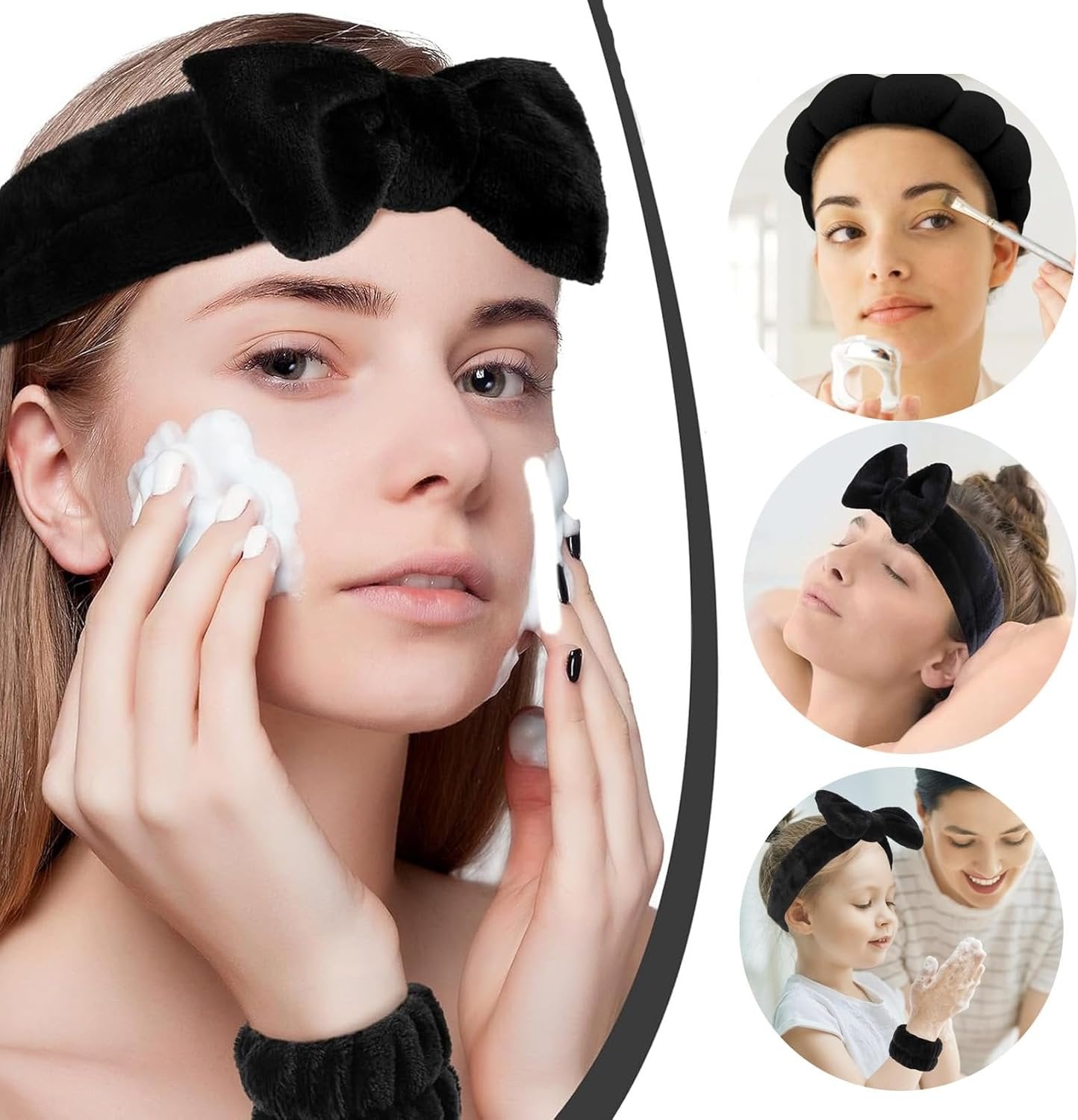 Cozy Manor Skincare Headband Spa Headband for Women Cute head band for washing face Soft Elastic Skin Care Headband and Wristband Set