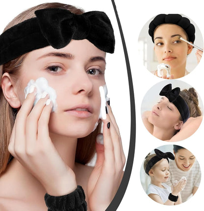 Cozy Manor Skincare Headband Spa Headband for Women Cute head band for washing face Soft Elastic Skin Care Headband and Wristband Set