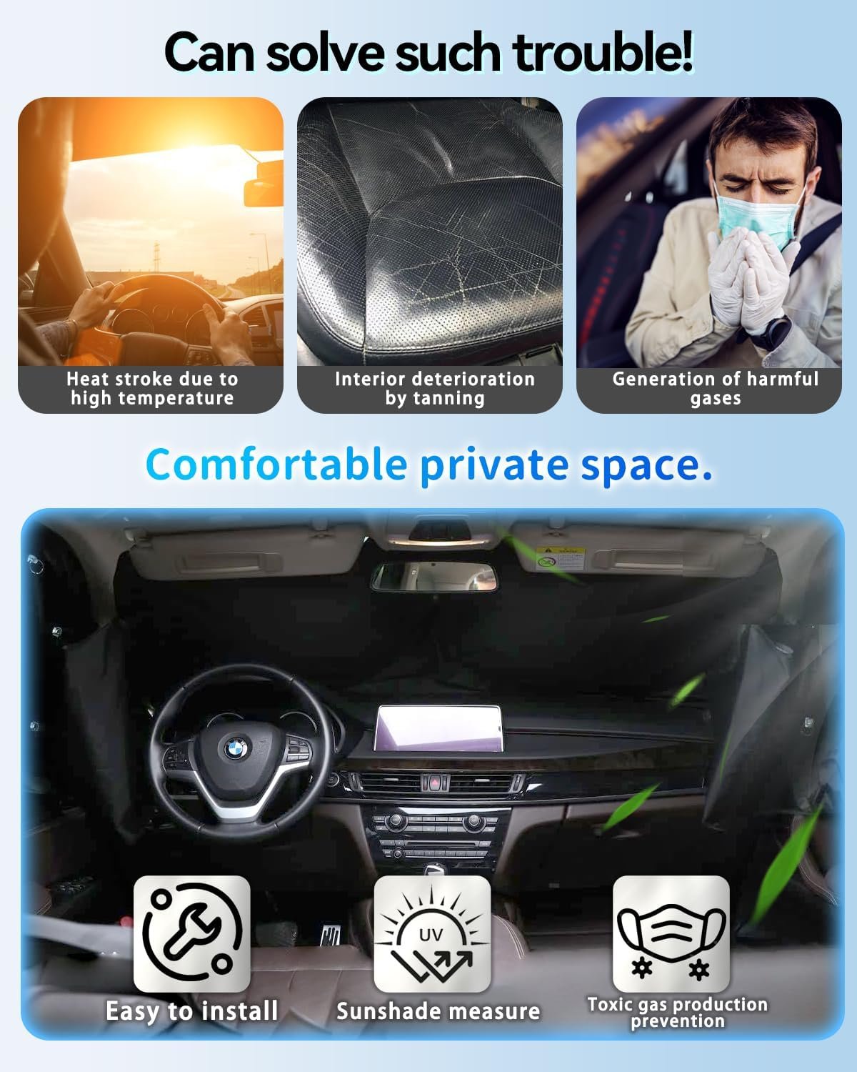 Car Windshield Sun Shade- Motomate Durable Reflective Material, Block Heat and Sun, Foldable Car Sun Shade, Car Interior Accessories,Car Shade Front Windshield to Block Harmful UV Rays, with a Pouch
