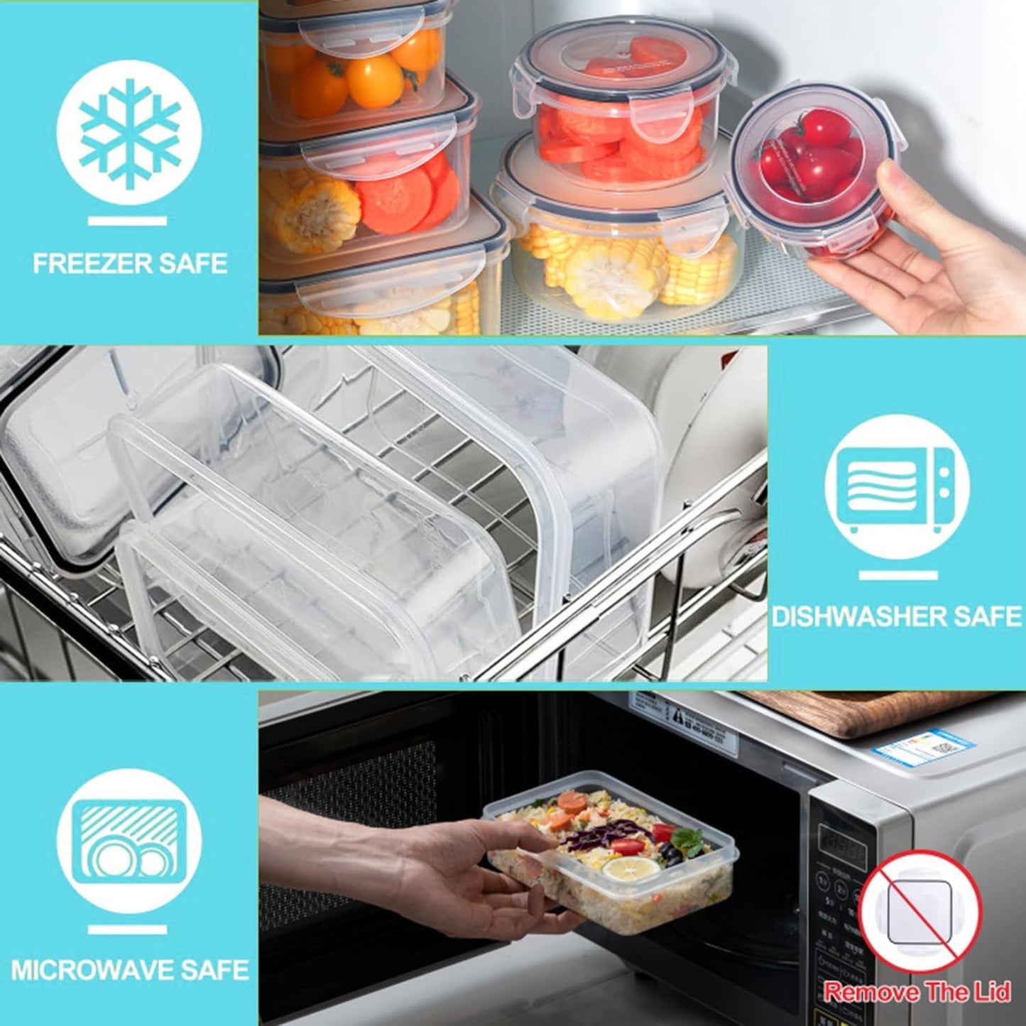 KUMD 50-Piece Large Airtight Food Storage Containers with Lids | Leakproof Meal Prep Containers for Kitchen, Freezer | BPA-Free, Stackable & Microwave Safe | 25 Containers + 25 Lids