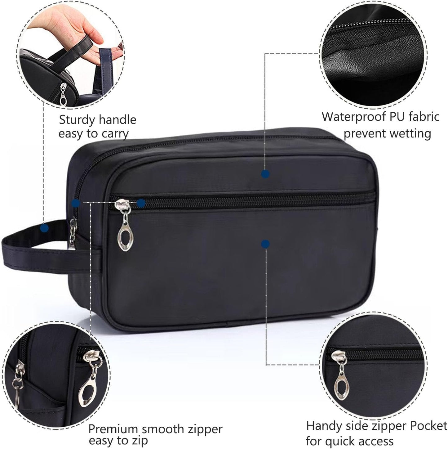 Toiletry Bag for Men, Veyarien Portable Travel Wash Bags, Water-Resistant Shaving Bag Gym Shower Bathroom Bag Dopp Kit Make Up Bag Toiletries Accessories Organizer (Black)
