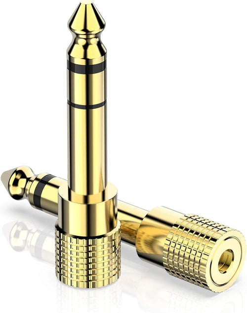 2 Pack 6.35mm (1/4 inch) Male to 3.5mm (1/8 inch) Female Stereo Audio Adapter Converter for Speaker Headphone, Digital Piano, Guitar Headphones Amp, Gold Plated