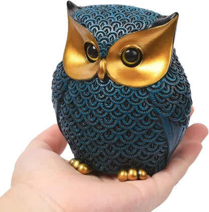 Artpaul Owl Statue Home Decor Accents Small Decor Items for Shelf Owl Figurines Home Decorations for Living Room Office Bedroom, Gifts for Owl Lover (Blue)