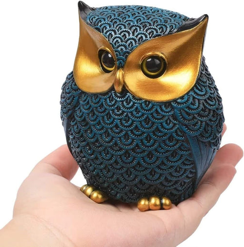 Artpaul Owl Statue Home Decor Accents Small Decor Items for Shelf Owl Figurines Home Decorations for Living Room Office Bedroom, Gifts for Owl Lover (Blue)