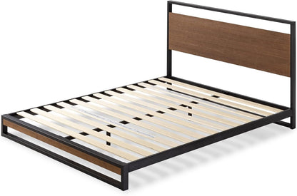 Zinus Queen Bed Frame – Suzanne 7 inch Bed Frame with Headboard, Bamboo Wooden Slats, Heavy Duty Metal, Easy Assembly, No Box Spring Needed – Platform Bed Frame with Underbed Storage