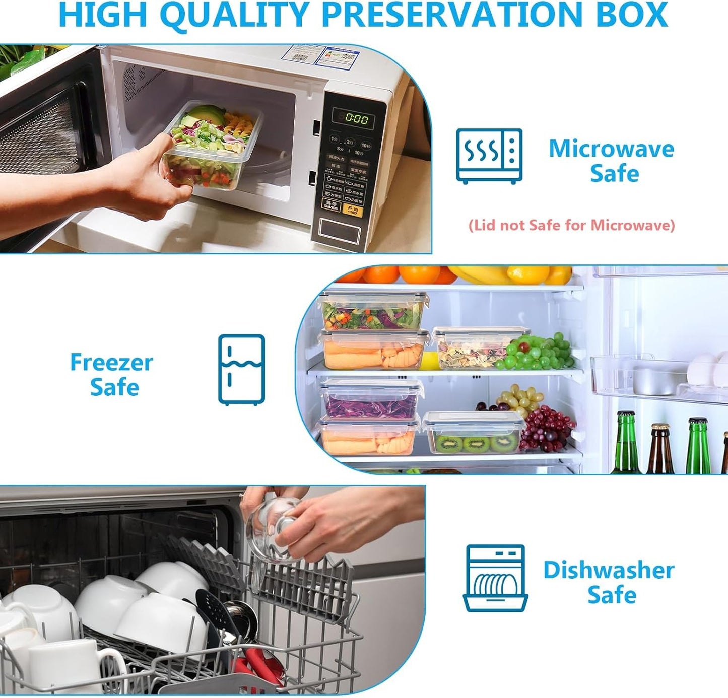 Feshory 10 Pack Meal Prep Containers & Bento Lunch Boxes with Leak Proof Lids - Food Storage Container, Freezer Containers, Fridge Organiser for Home & Kitchen Organisation