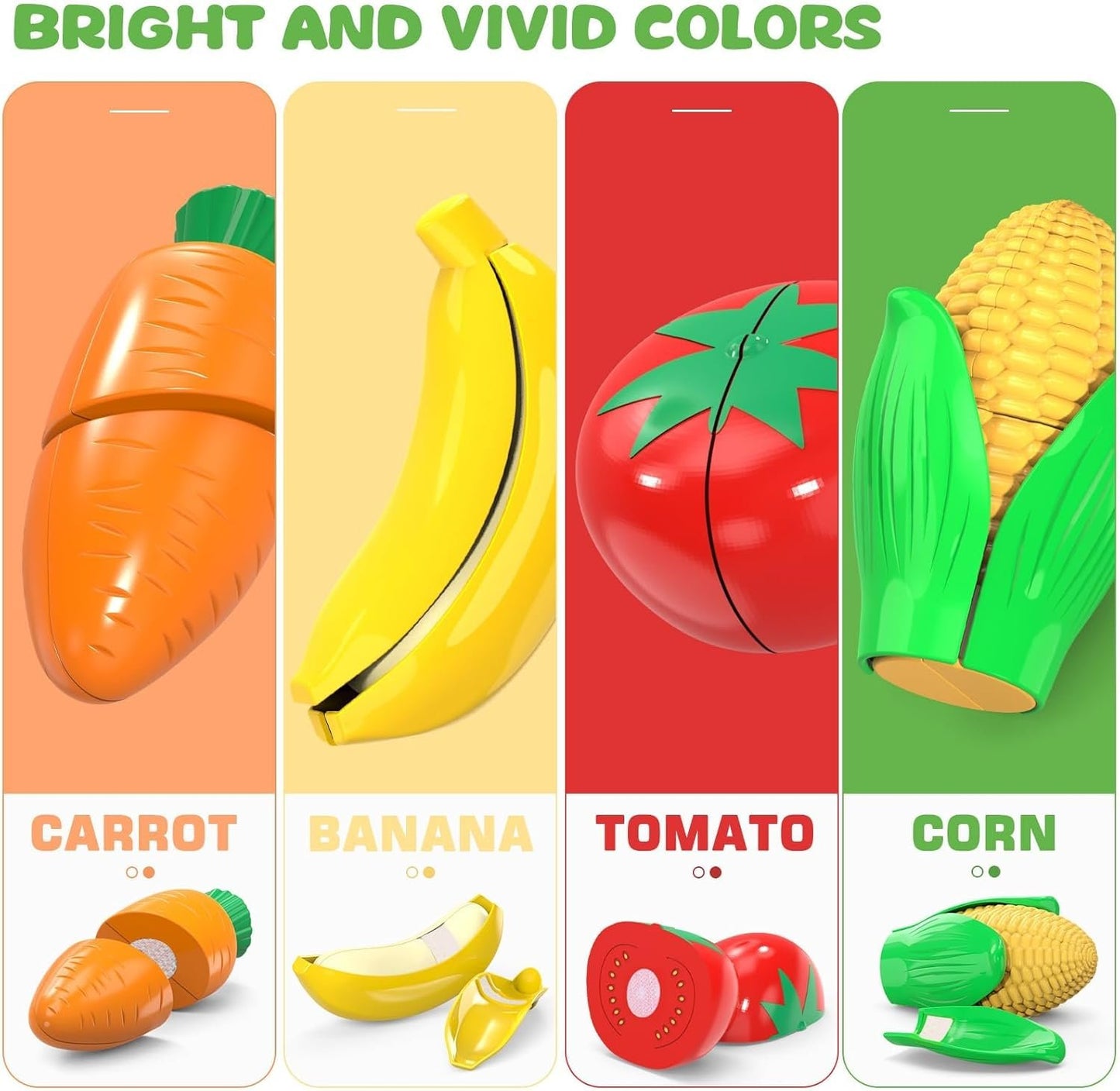 Cutting Play Food Toys For Kids, Pretend Play Kitchen Accessories, Fake Fruits/Vegetables Set With Shopping Storage Basket, Plastic Board And Knife, Birthday Gifts/Educational Toy For Toddler Children