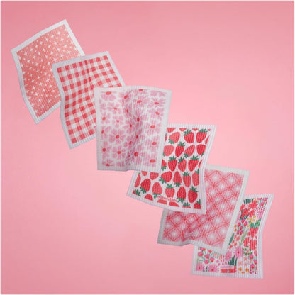 Pink Swedish Sponge Dishcloth Pack of 6 - Reusable, Washable, Odor & Scratch Free, Made with Wood Cellulose & Cotton, Multi-Use for Dishes & Counters, Replaces 17 Rolls of Paper Towel
