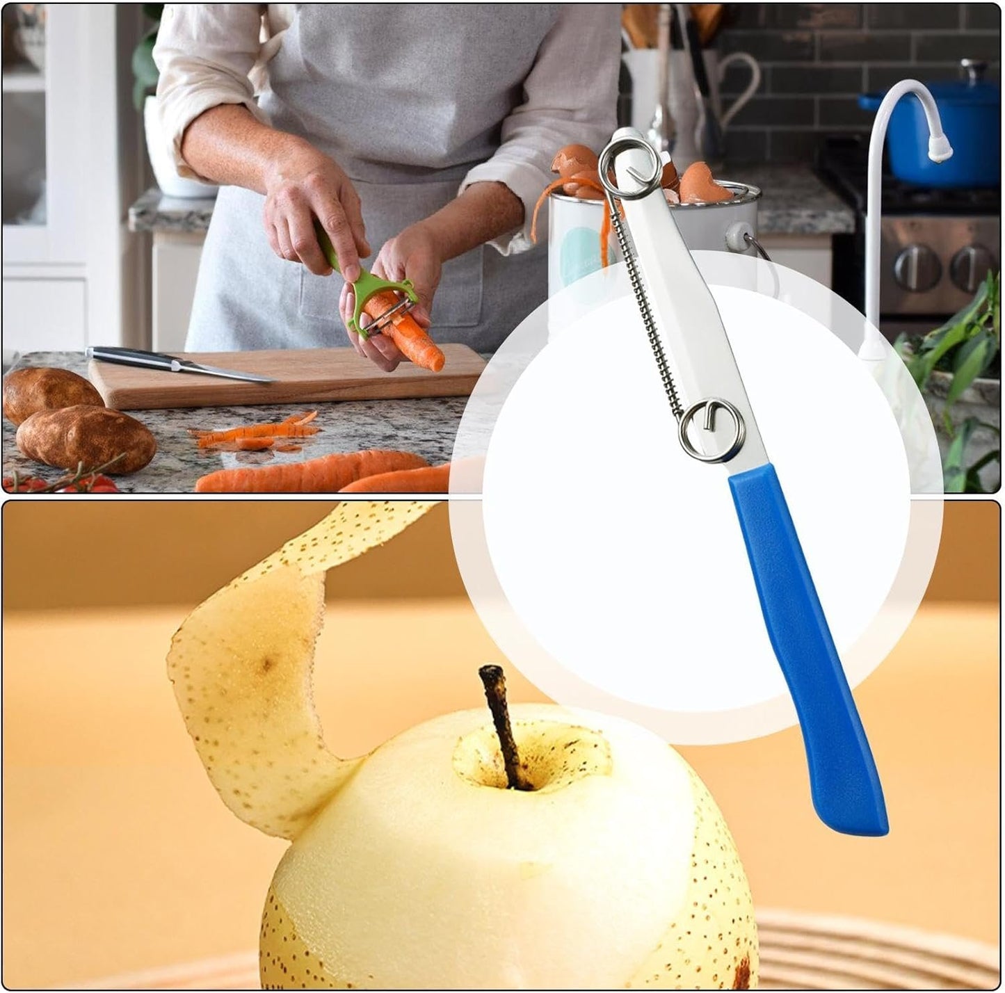 2 Quick Slicing Knife, Multifunctional Fruit Knife with Adjustable Spring, Fruit Peel Knife, Easy Clean Vegetable Slicer Kitchen Tool for Cucumber Carrot Potato