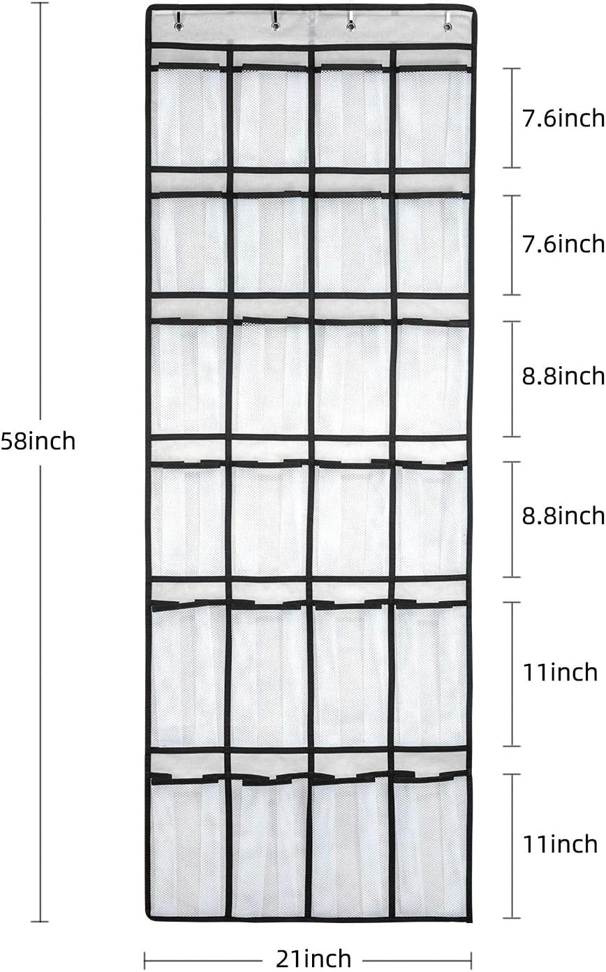 SAVERHO Over The Door Shoe Organizer, Hanging Shoe Organizer with 24 Mesh Large Pockets Door Shoe Rack Organizer for Men Women Kids Hanging Shoe Storage Bag.(White)