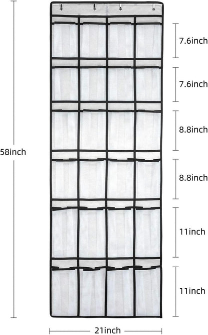 SAVERHO Over The Door Shoe Organizer, Hanging Shoe Organizer with 24 Mesh Large Pockets Door Shoe Rack Organizer for Men Women Kids Hanging Shoe Storage Bag.(White)