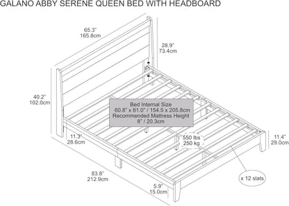 Galano Abby Serene Wood Platform Queen Bed Frame with Headboard, Mattress Foundation with Wood Slat Support, No Box Spring Needed, Easy Assembly, Amber Walnut