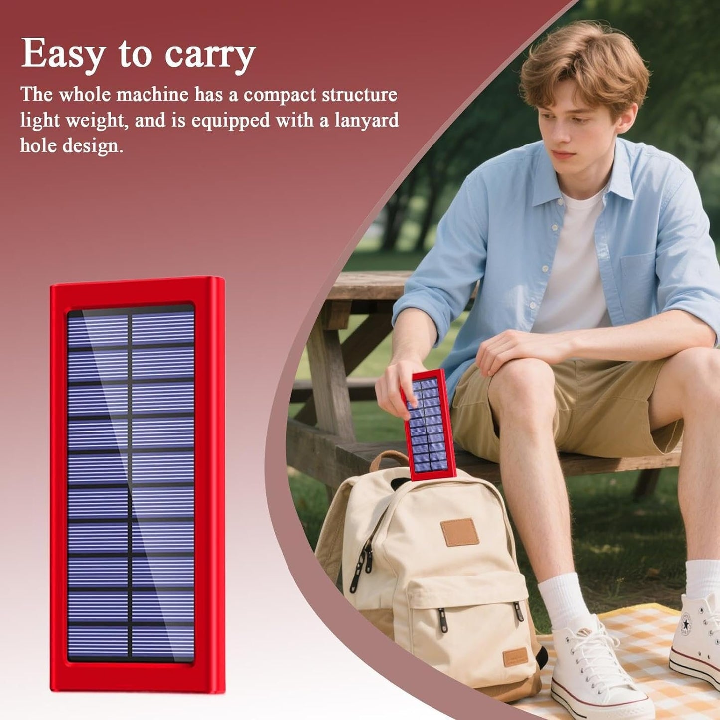 Solar Charger Power Bank, Mobile Phone Portable Adapter, 10000mAh High Capacity External Battery with Fast Charging and Compact Waterproof Design,Battery Pack for Outdoor & Travel