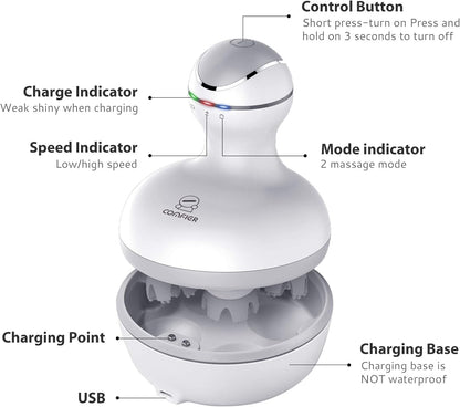 COMFIER Electric Cordless Hair Scalp Massager with Kneading 84 Massage Nodes, Handheld Portable Head Scratcher Massager for Hair Growth, Deep Clean and Stress Relax, Gifts for Men Dad