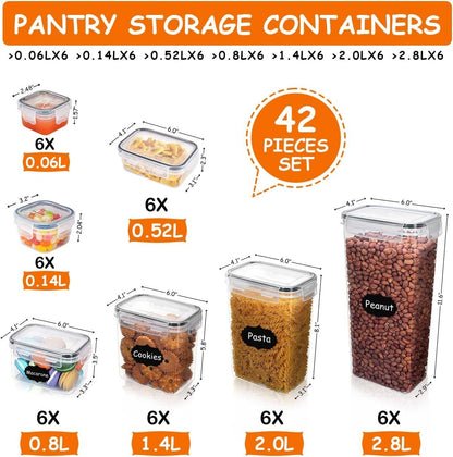 Anshine 42Pack Airtight Food Storage Containers Set, Leak-Proof Plastic Pantry Storage Containers & Cereal containers for Kitchen, Flour, and Sugar Organizer, BPA Free