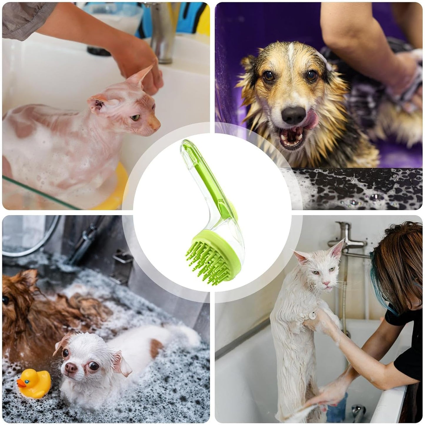 Dog Bath Brush | Dog Grooming Massage Brush with Shampoo Dispenser,Reusable Silicone Bristle Grooming Tool Cat Comb Shower Accessories for Long Short Hair Puppy Kitten