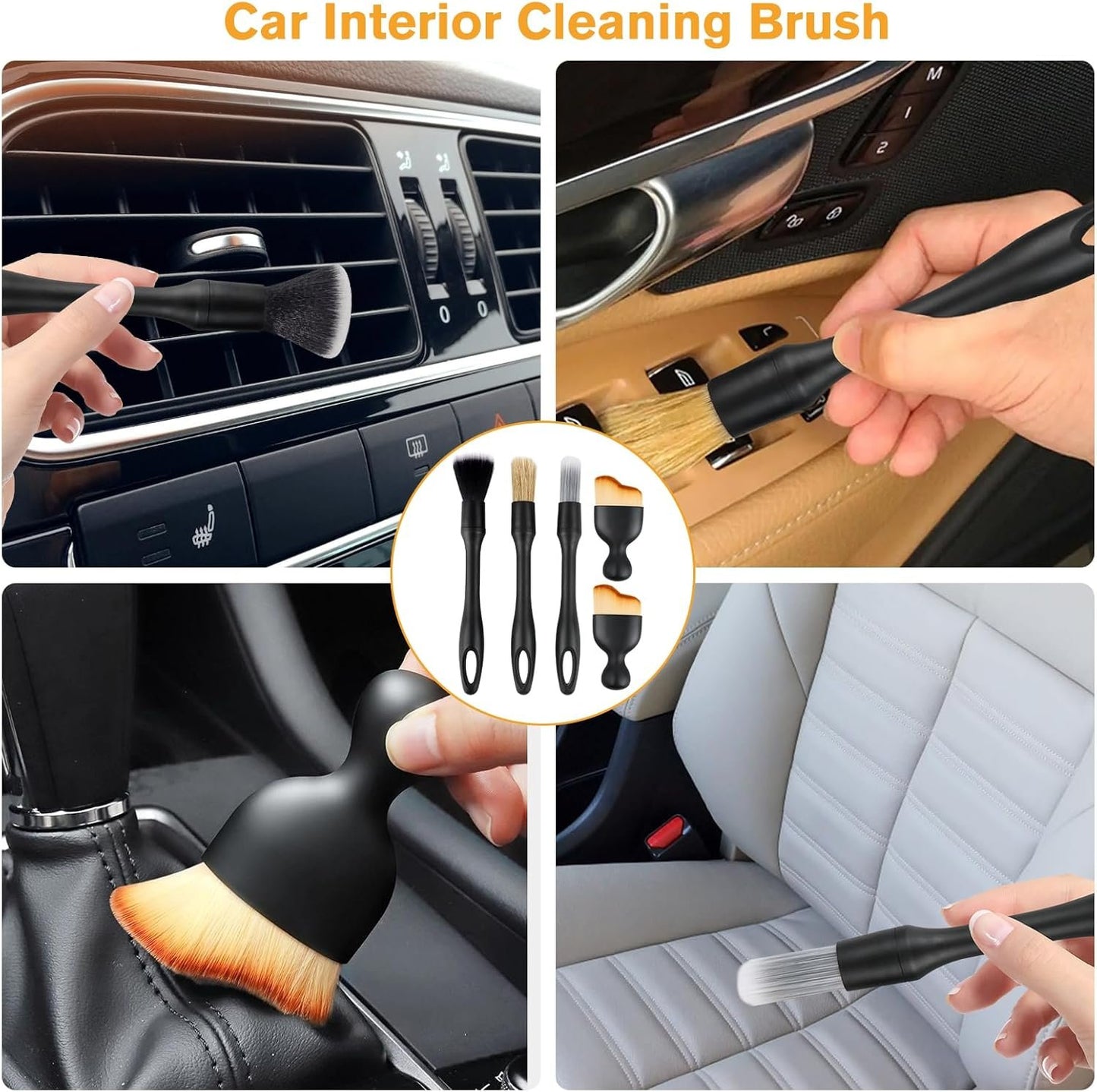 VFANDV 5pcs Car Cleaning Brush, Car Interior Detailing Brush for Car Interior Dust Removal for Air Vent and Car Dashboards (5 Pieces – 4 Styles)