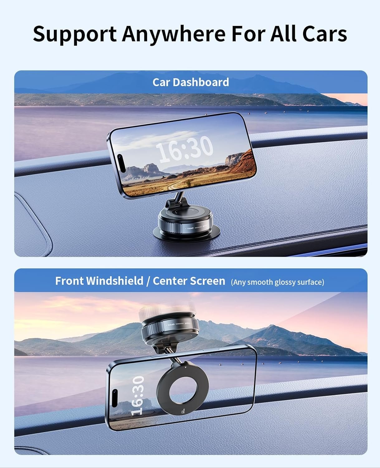 Vacuum Magnetic Phone Holder for Car,Suction Cup Phone Mount,Foldable Vacuum Magnetic Phones Stand,Magnet Car Mount for All Smartphones & All Vehicle & Gym/Bathroom Mirror