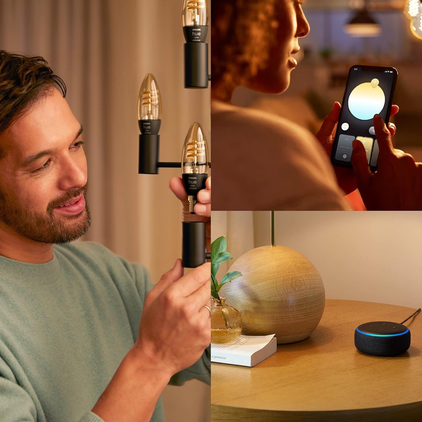 Philips Hue Filament Candle White Ambiance LED Smart Light Bulb E14 Small Edison Screw 4.9W for Indoor Home Lighting. Bedroom