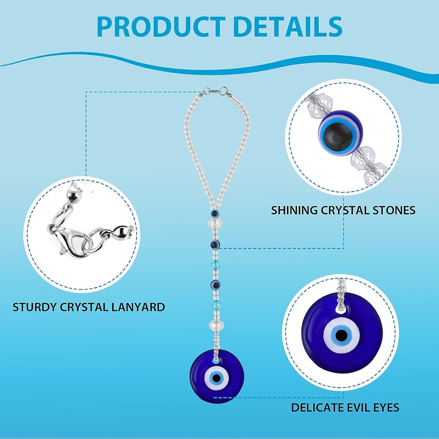 Cobee Evil Eye Car Hanging Ornament- Evil Blue Eye Charms for Car Rear View Mirror, Evil Eye Beaded Decor Car Charms Pendant, Car Amulet Ornament for Protection & Blessing (Classic Evil Eye)