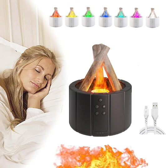 Kzancn Bonfire Diffuser, Mini Bonfire Humidifier, Campfire Humidifier Diffuser, Bonfire Essential Oil Diffuser, Aromatherapy Humidifier with Remote Control, 7 Colors 2 Modes Auto Off (Black-B)