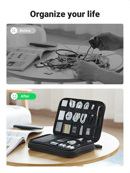 UGREEN Electronic Organizer, Double Layer, Travel Gadget Storage Bag for Data Cables, SD Card, Hard Drive, Power Bank, Digital Camera, Tablet, and More Accessories