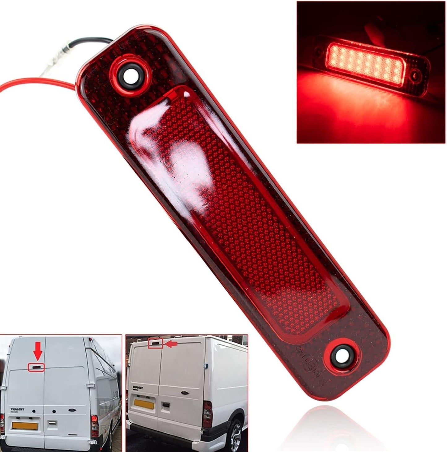 IQURTC For Ford, for Transit 2006 2014 LIGHT High Mount Stop Lamp Brake Lights Car Lighting Upgrade Tail Lights 5128002 7C16 13N408AC Third Stop Light