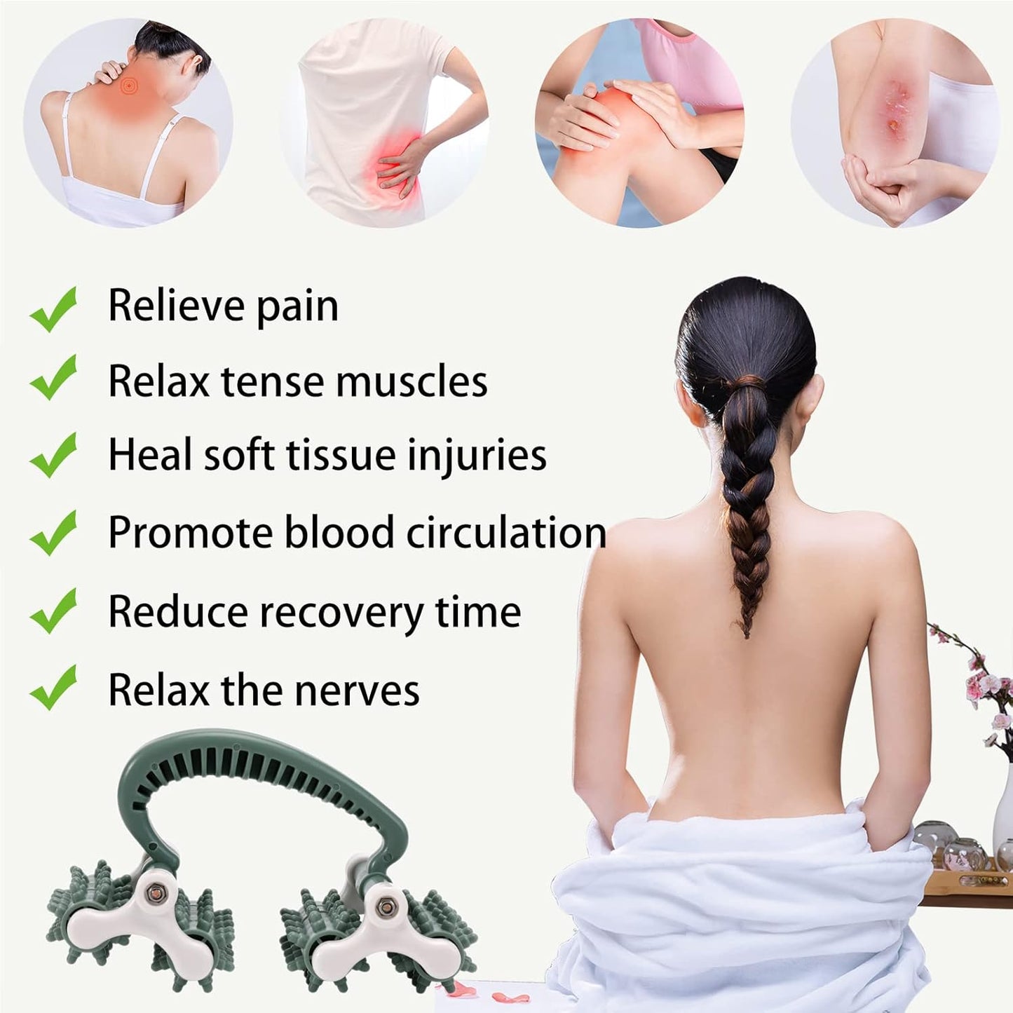 olelo Muscle Massage Roller Fascia and Anti Cellulite Roller Fat Blasting Release Mini Trigger Point Deep Tissue Myofascial Release Tool Massage Strap for Back, Neck, Waist, Legs (Black Green)