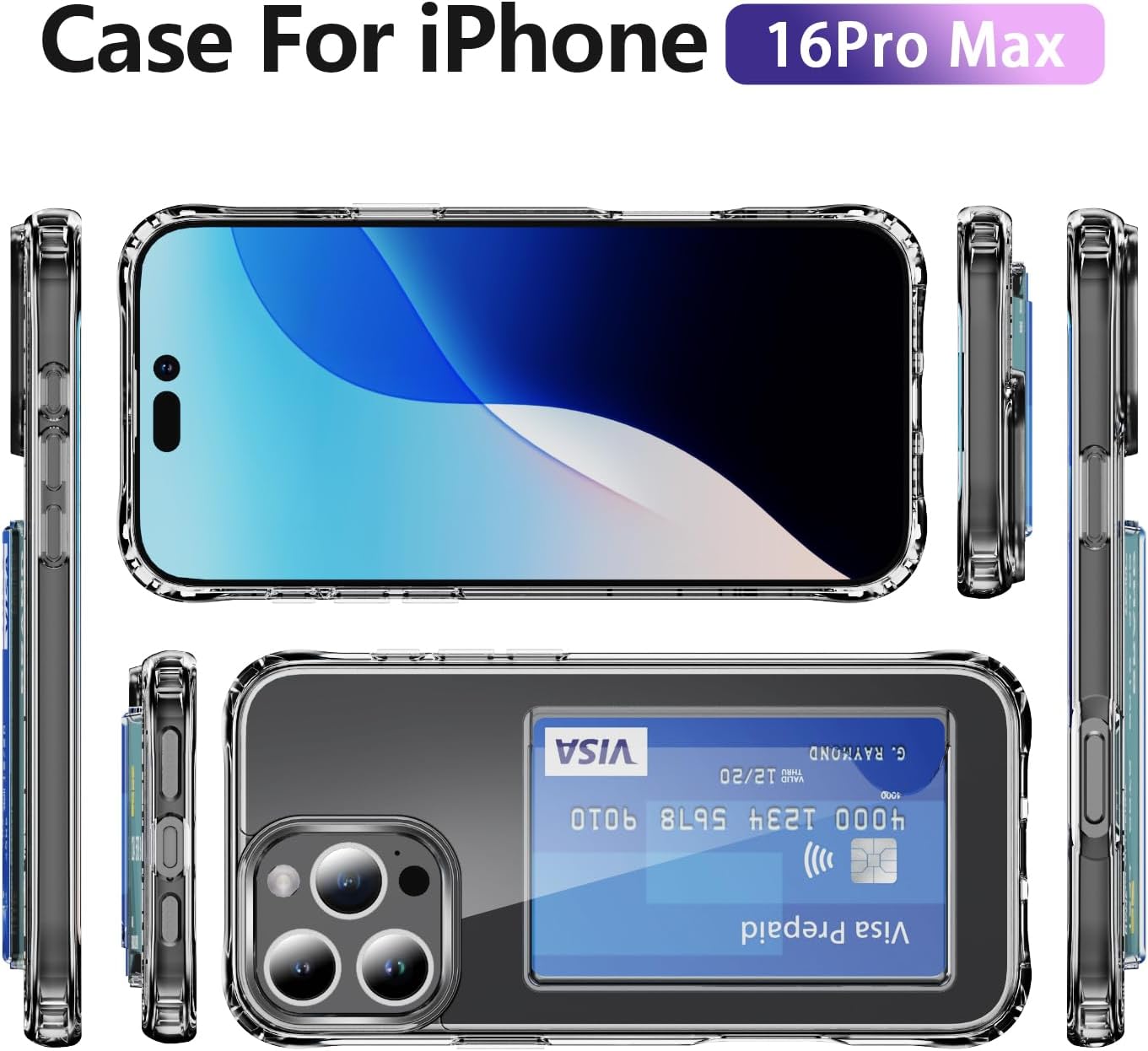 ELEPIK for iPhone 16 Pro Max Case with Card Holder, [Up to 2 Cards] [Anti-Yellow] [Military Grade Protection] Shockproof Slim Phone Protection Clear Case for iPhone 16 Pro Max, Clear