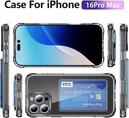 ELEPIK for iPhone 16 Pro Max Case with Card Holder, [Up to 2 Cards] [Anti-Yellow] [Military Grade Protection] Shockproof Slim Phone Protection Clear Case for iPhone 16 Pro Max, Clear