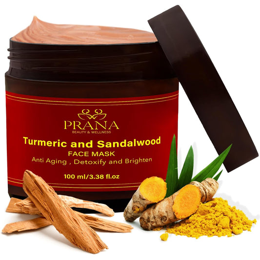 PRANA Sandalwood & Turmeric Face Mask - Natural Cleansing Facial Mask with Ayurvedic Ingredients - Bentonite & Kaolin Clay Mask - Brightening, Hydrating, Anti-Aging - Vegan & Cruelty-Free Mask (100ml)