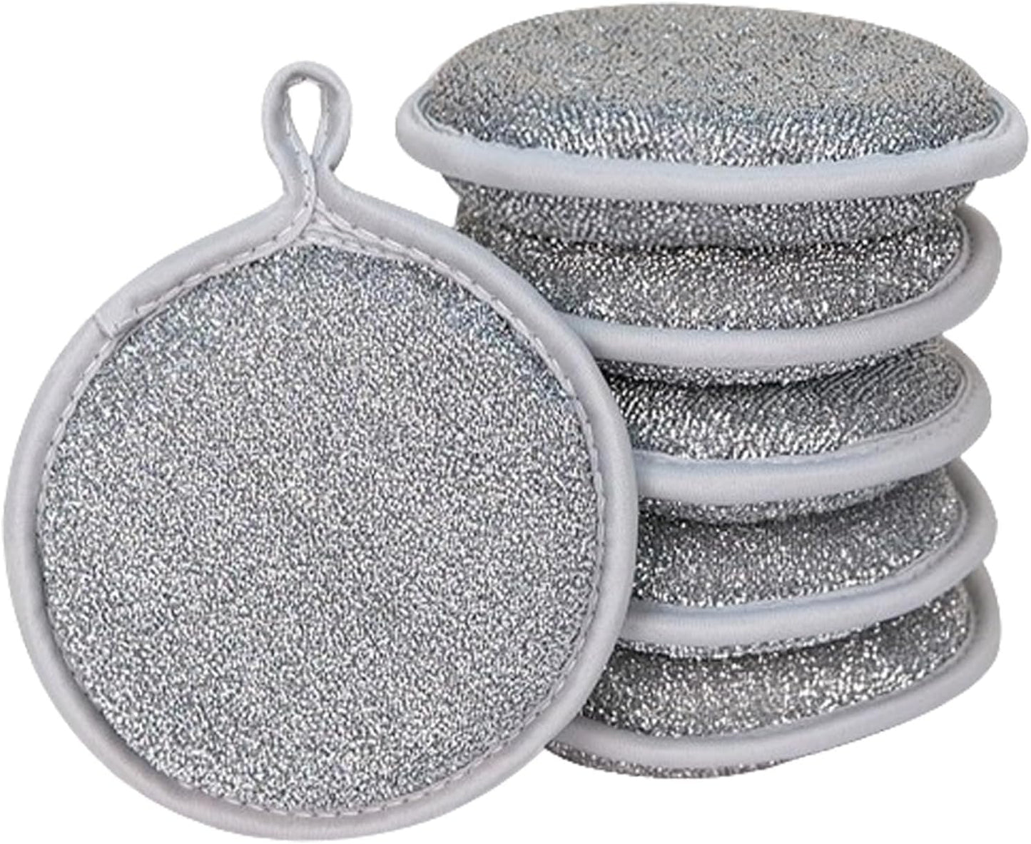 Dish Sponges Kitchen, Steel Wire Reusable Scrub Sponge, 6pcs Multipurpose Cleaning Cloths, Compact Non Scratch Scouring Pads for Tableware, Utensils, Cookware and Sink Cleaning