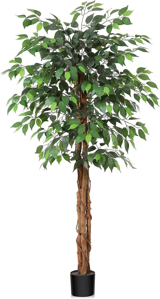 OAKRED 5FT Silk Artificial Ficus Tree with Realistic Leaves and Natural Trunk Fake Plants Tall Fake Trees Faux Ficus Tree for Office House Living Room Home Decor Indoor Outdoor,Set of 1