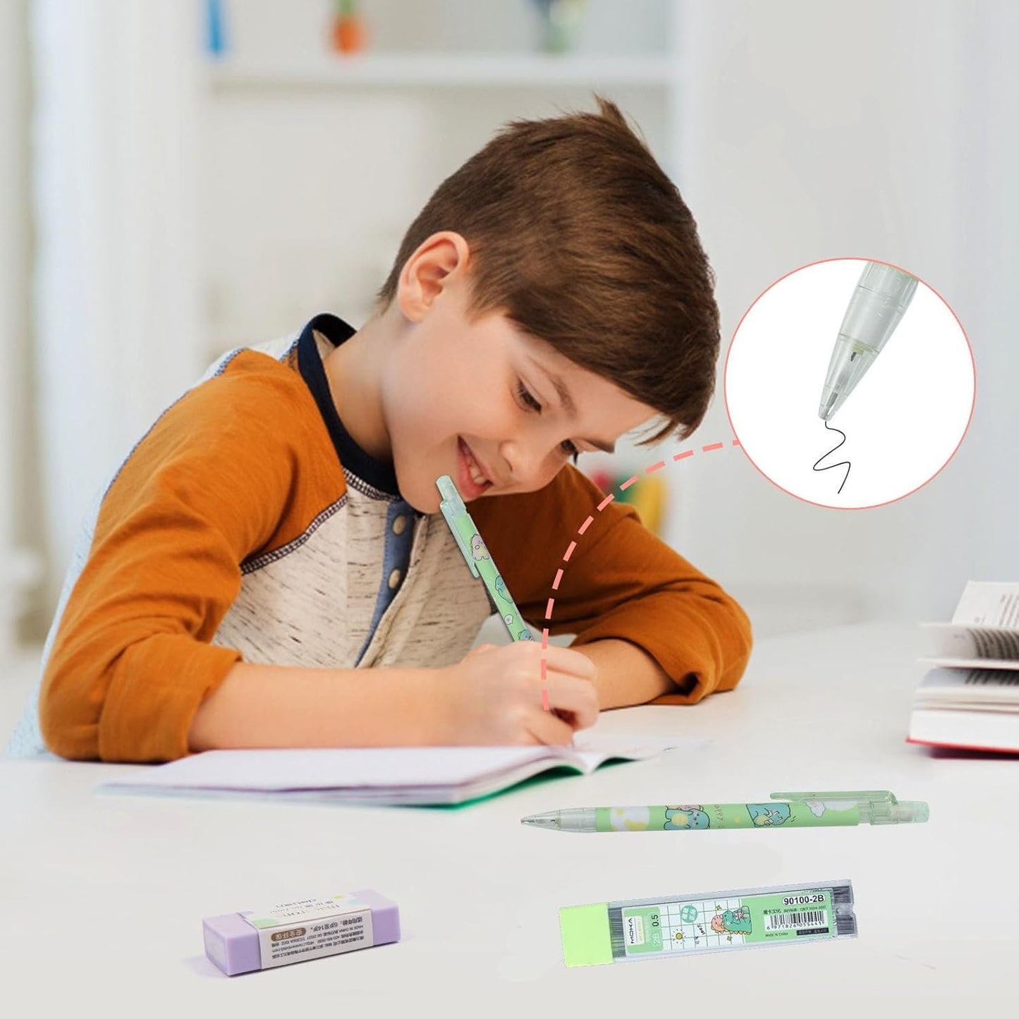 ITAWIXS Cute Mechanical Pencil Set Include 4 Pcs 0.5mm Kawaii Mechanical Pencils with 1 Tubes HB Lead Refills Kawaii Stationary Cute School Supplies for Writing, Drawing, Sketching, Green