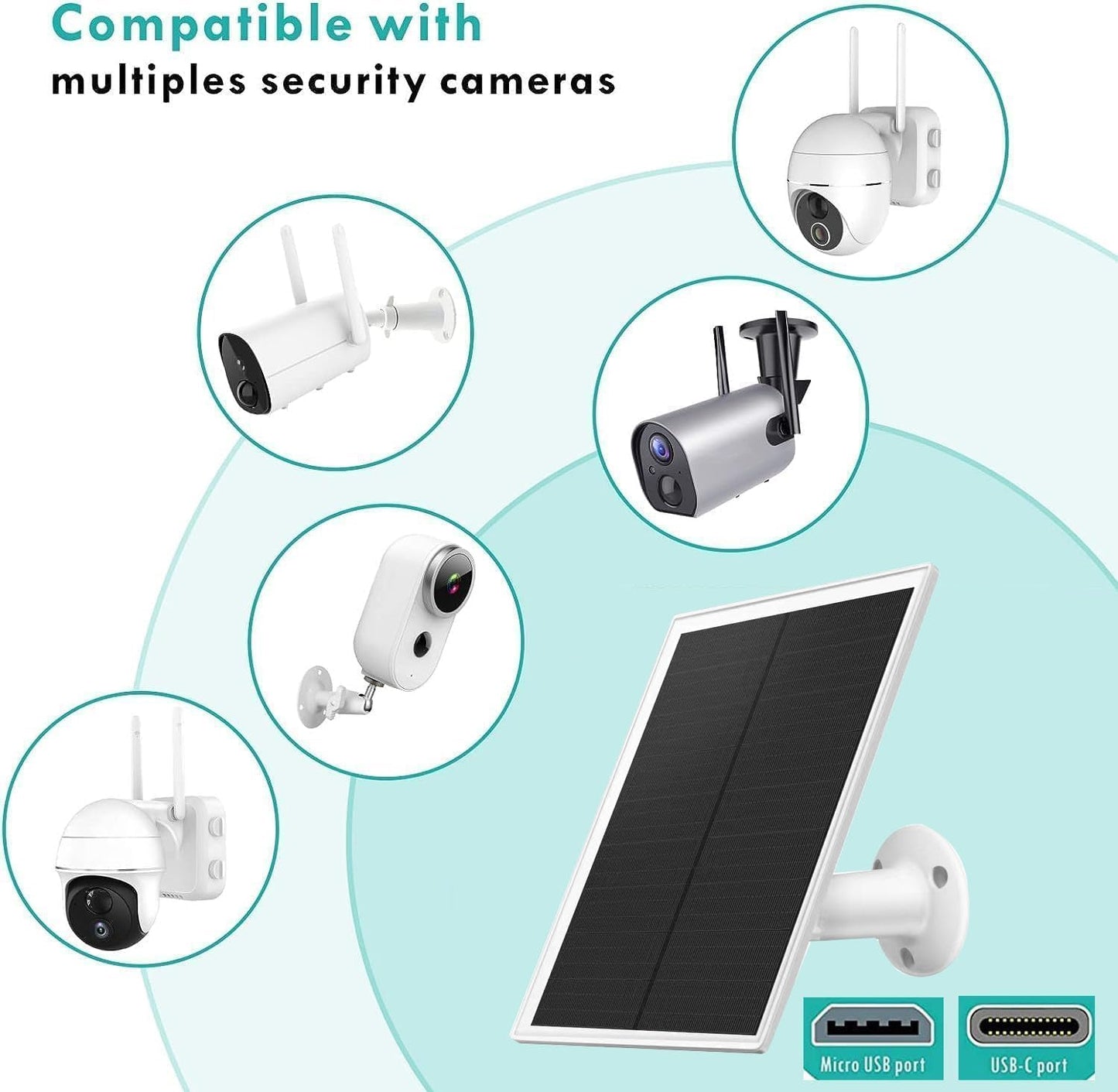 5W Solar Panel for Security Camera Outdoor, 5V USB Charger Compatible with Rechargeable Battery Powered Cam, Camera Solar Panel with IP65 Waterproof, 9.8ft Cable, 360° Adjustable Bracket