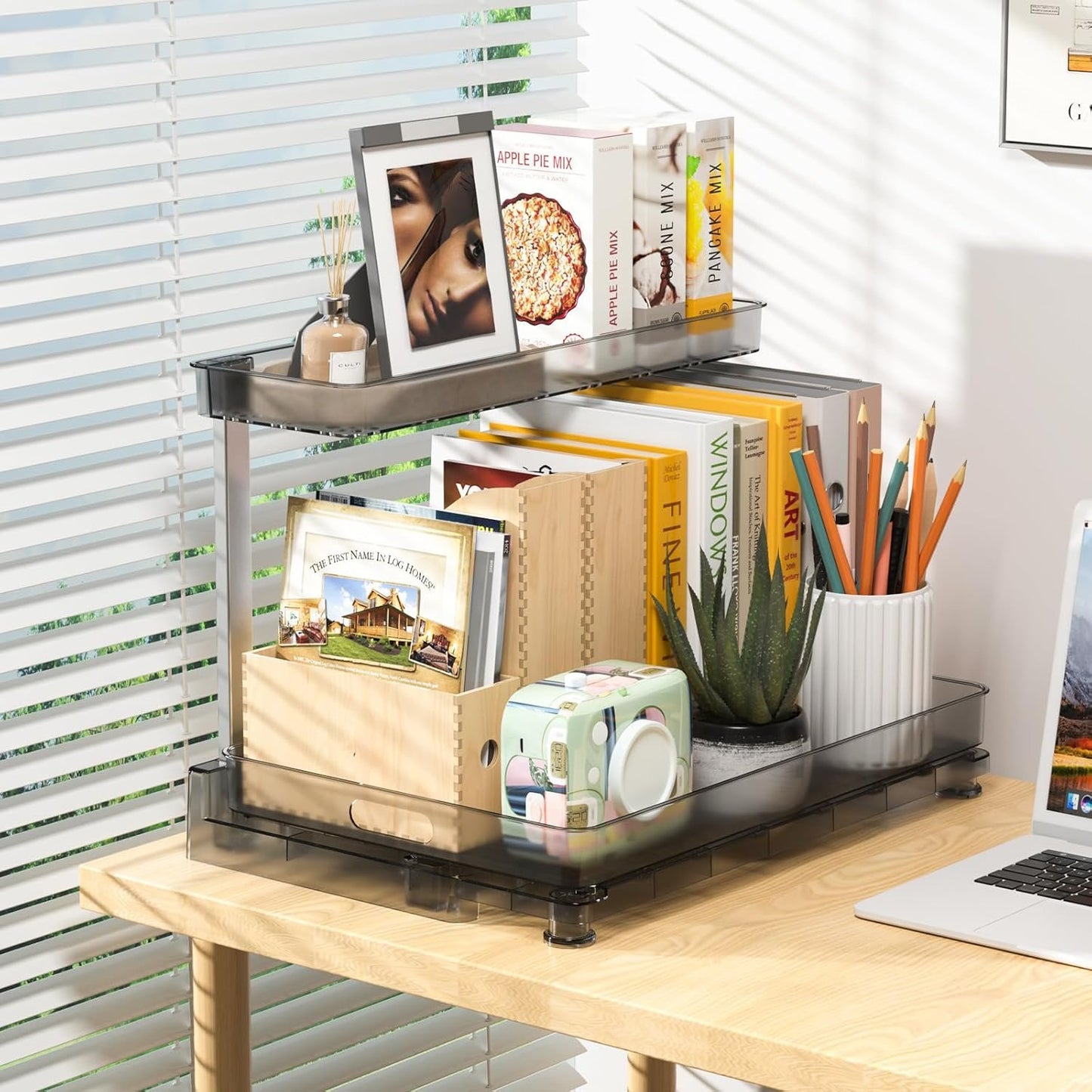Fowooyeen Under Sink Organizer, 2-Pack 2-Tier Sliding Basket Drawer, Multi-Purpose Cabinet Shelf for Kitchen and Bathroom Storage