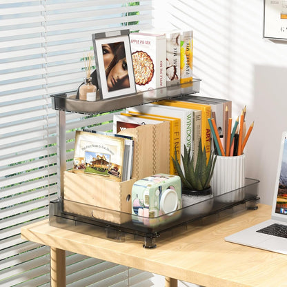 Fowooyeen Under Sink Organizer, 2-Pack 2-Tier Sliding Basket Drawer, Multi-Purpose Cabinet Shelf for Kitchen and Bathroom Storage