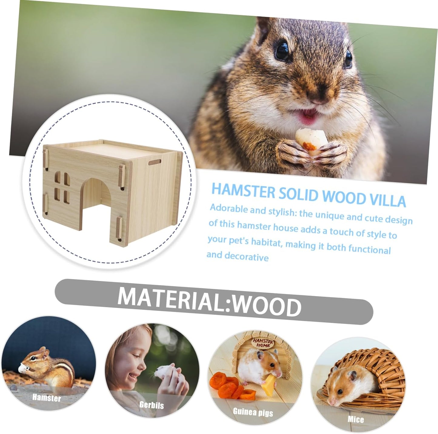 Wooden Hamster Hideout House Multifunctional Small Animal Habitat for Guinea Pig Chinchilla Hedgehog Rabbit Safe Wear Resistant Design with Feeding Watering Platform