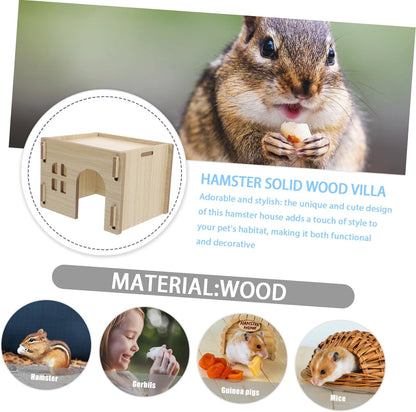 Wooden Hamster Hideout House Multifunctional Small Animal Habitat for Guinea Pig Chinchilla Hedgehog Rabbit Safe Wear Resistant Design with Feeding Watering Platform