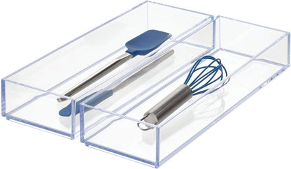iDesign Clarity Drawer Organizer, Kitchen and Bathroom Organization Silverware, Spatulas, Gadgets, 4 x 12 x 2 Inches - Clear, Pack of 2