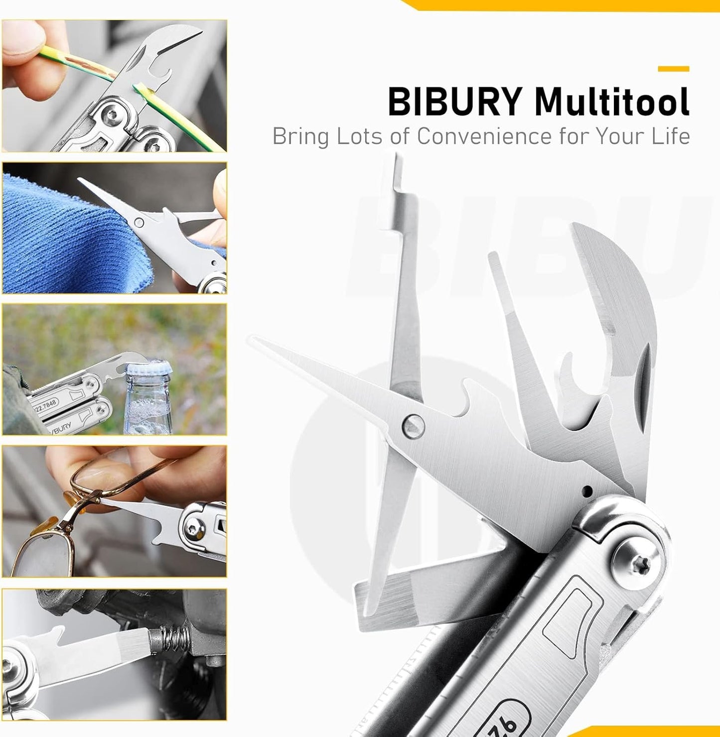 BIBURY Multitool Pliers,19-in-1 Pocket Multi-Tool w/Screwdriver Sleeve,Wire Cutters, Spring-Action Scissors & Nylon Sheath, Stainless Steel Multi-Plier for Survival, Camping, Hunting,Fishing & Hiking