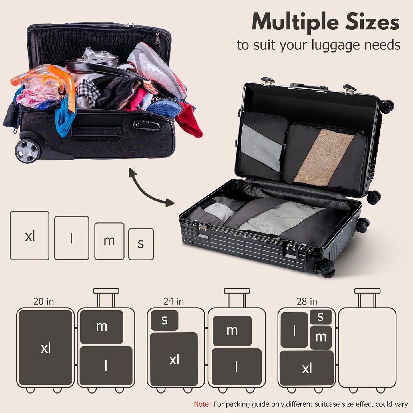 Jetsetta Extra Large Compression Packing Cubes with see through Mesh, Expandable Suitcase and Luggage travel packing cubes set for Travel Accessories（Black 4 Set)