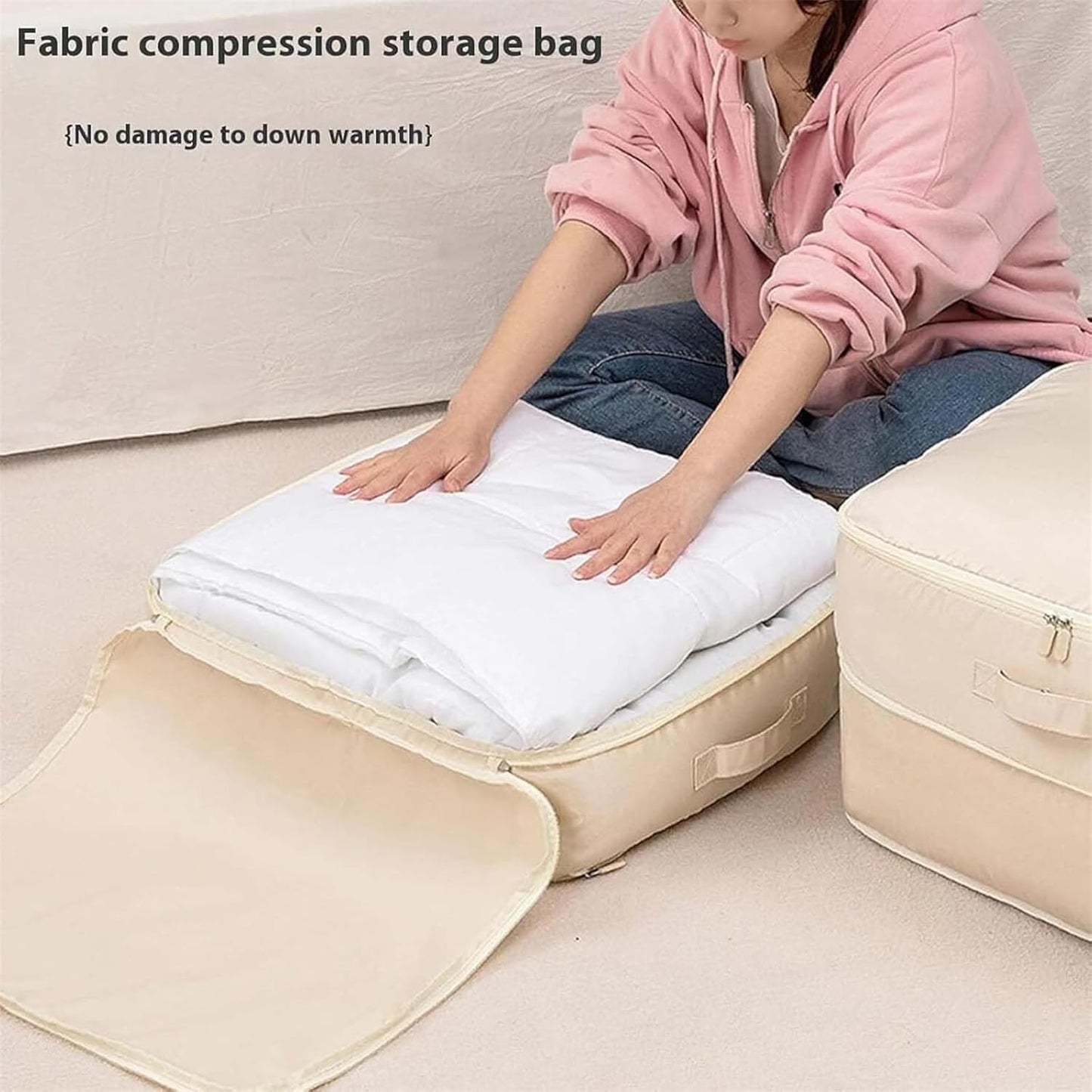 Peliaral Ultra Space Saving Compression Organizer, Implicationi Self Compression Storage Bags, Moisture-Proof Packing Cube, Heavy Duty Moving Bags for Bedding, Clothes & Travel (Beige,XL)